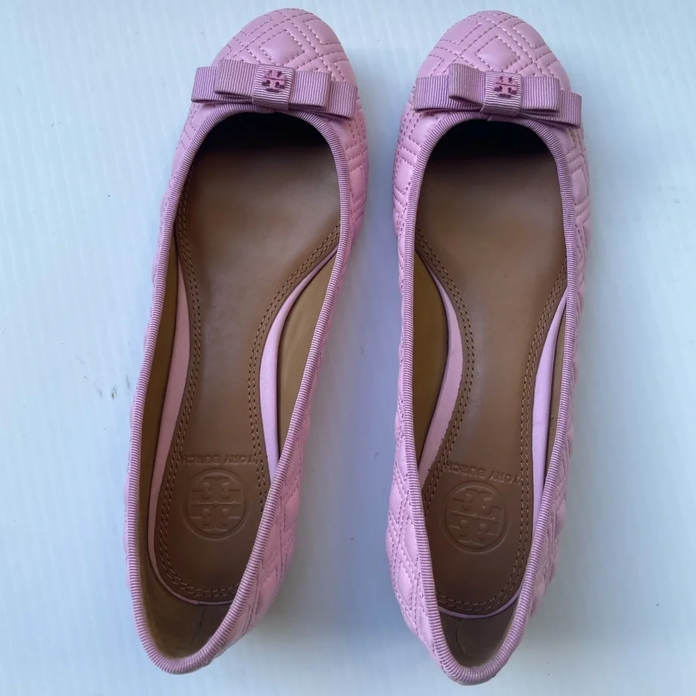 Tory Burch Marion Quilted Ballet Flats in Powder Puff Pink - Picture 13 of 15